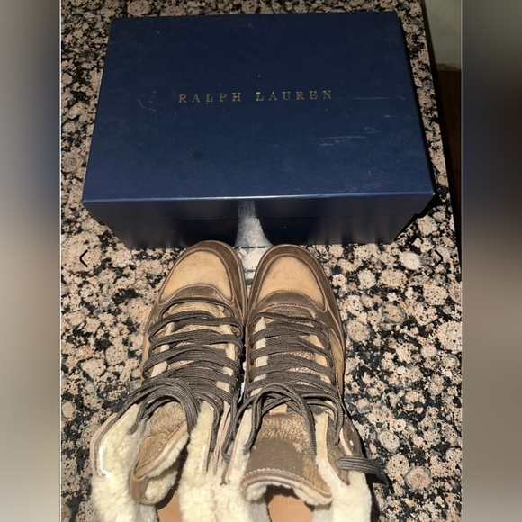 Men's Polo Ralph Lauren Brown Leather Shearling Court High Top Sneakers New - Picture 5 of 10
